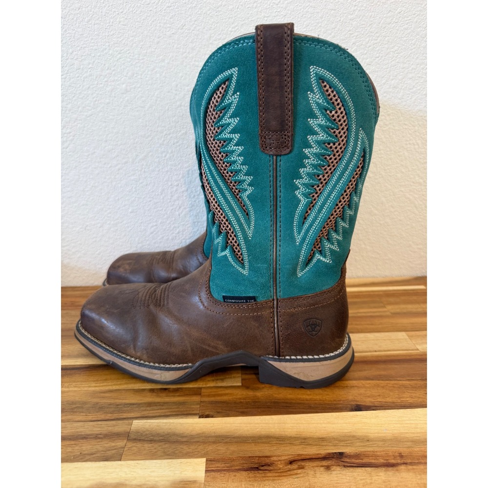 Ariat Sport VentTEK Womens Turquoise Brown Leather Western Comp Toe Boots Size 8